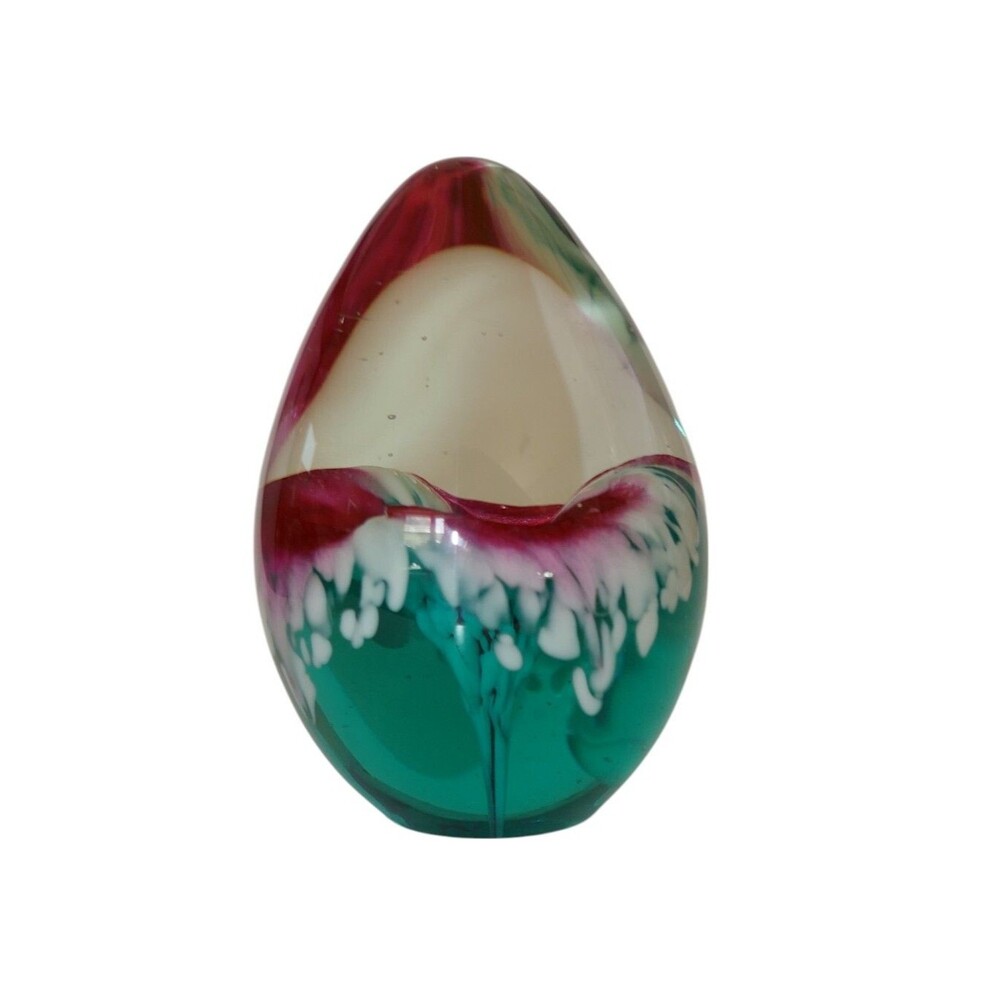 Glass Eye Studio GES 1991 Art Glass Egg Floral Design Paperweight